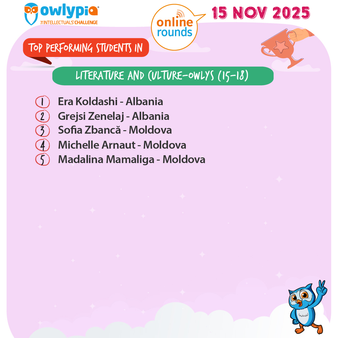 Owlypia competition results showing student achievements and awards ceremony
